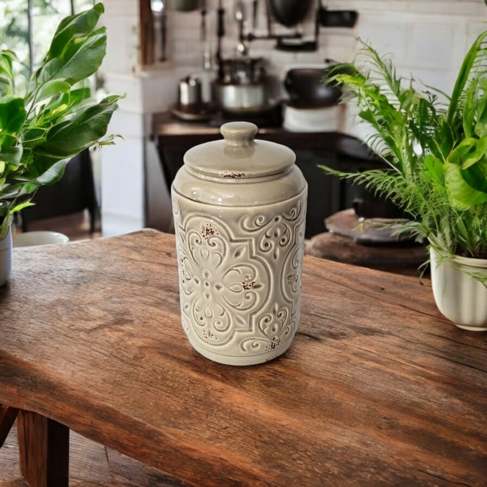 Drew Derose Quilt Design Beige Kitchen Canister